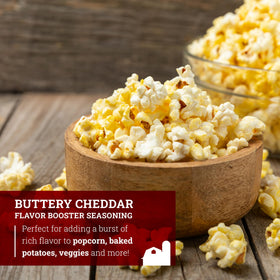 Hoosier Hill Farm Buttery Cheddar Seasoning on popcorn elevates movie night