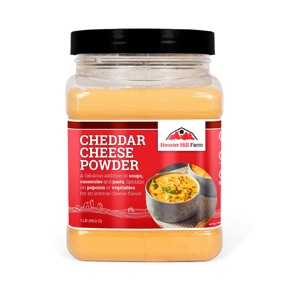 Hoosier Hill Farm cheddar cheese powder 1lb bag close-up for savory flavor
