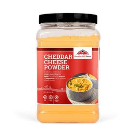 Hoosier Hill Farm Cheddar Cheese Powder jar highlighting real cheese flavor