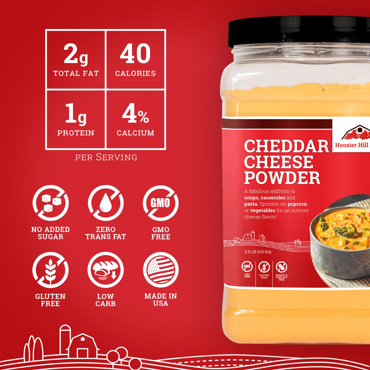 Hoosier Hill Farm cheddar cheese powder in a saucepan making cheese sauce