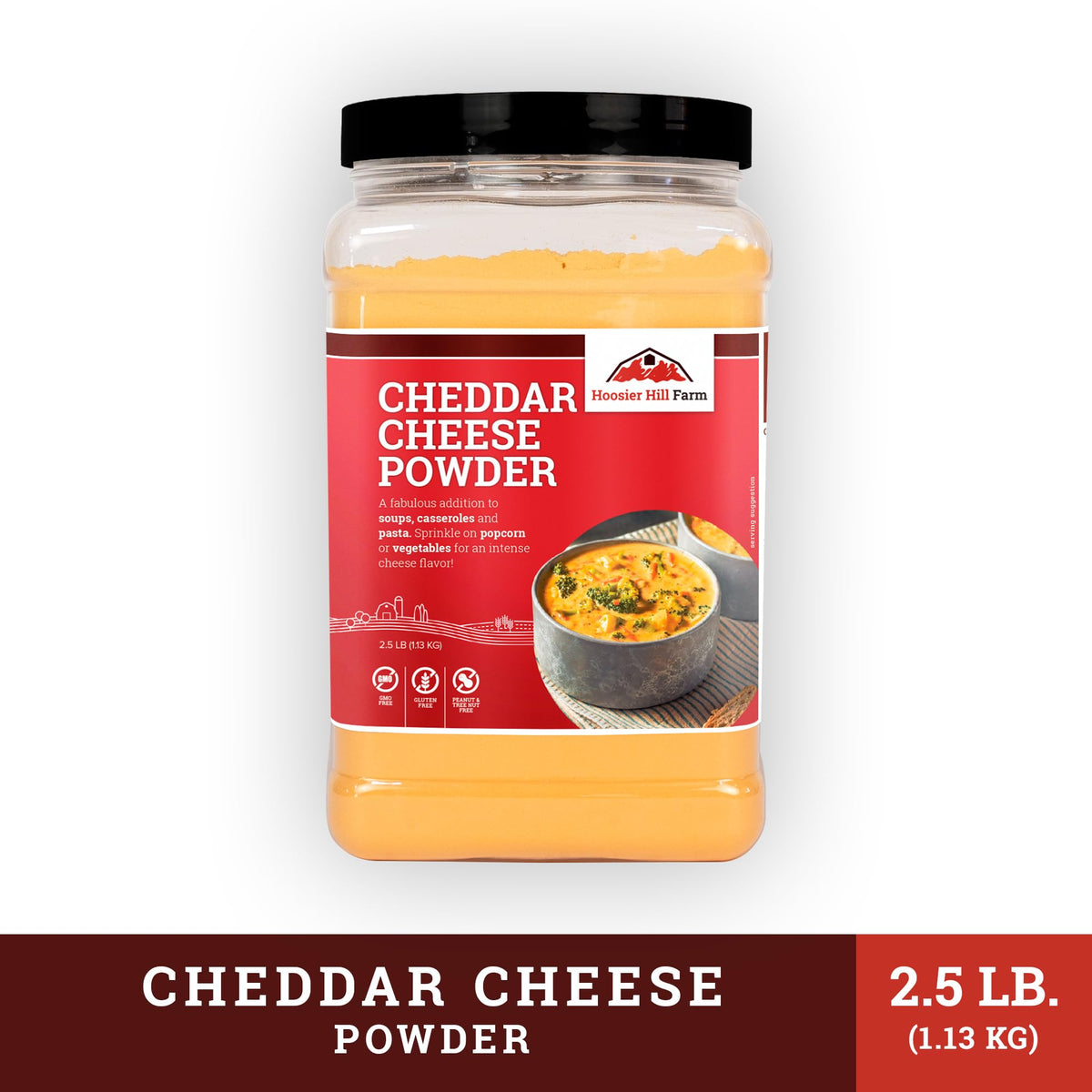 Hoosier Hill Farm cheddar cheese powder sprinkled on popcorn for bold flavor