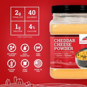 Hoosier Hill Farm cheddar powder storage can in cool pantry