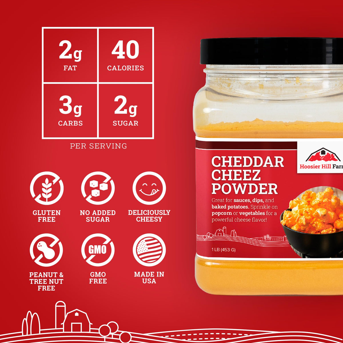 Hoosier Hill Farm Cheddar Cheez Powder sprinkled on popcorn for cheddar aroma.