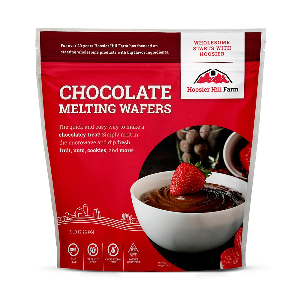 Hoosier Hill Farm chocolate melting wafers packaging ready for melting and use
