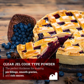 Hoosier Hill Farm Clear Jel thickens fruit pie fillings for stable fillings.