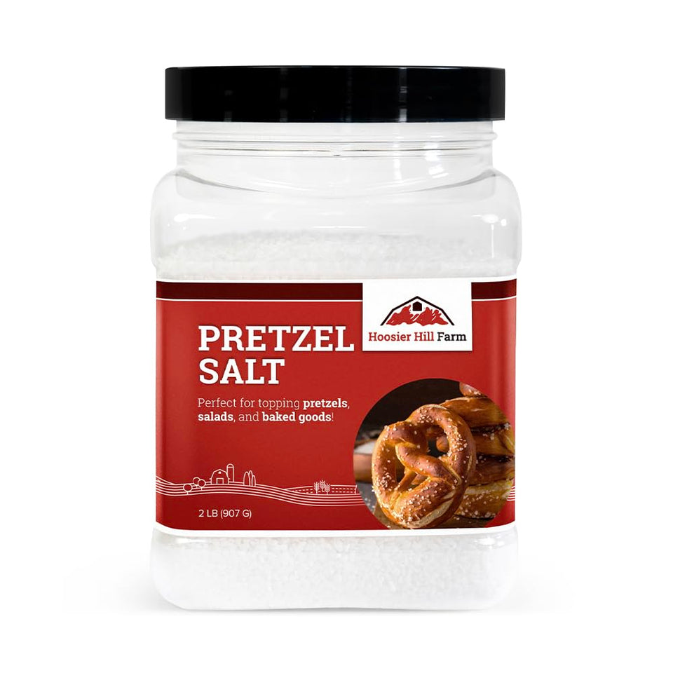 Hoosier Hill Farm coarse pretzel salt pack showing additive-free topping