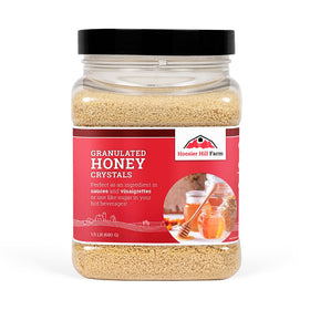 Hoosier Hill Farm granulated honey crystals bottle front for versatile sweetness