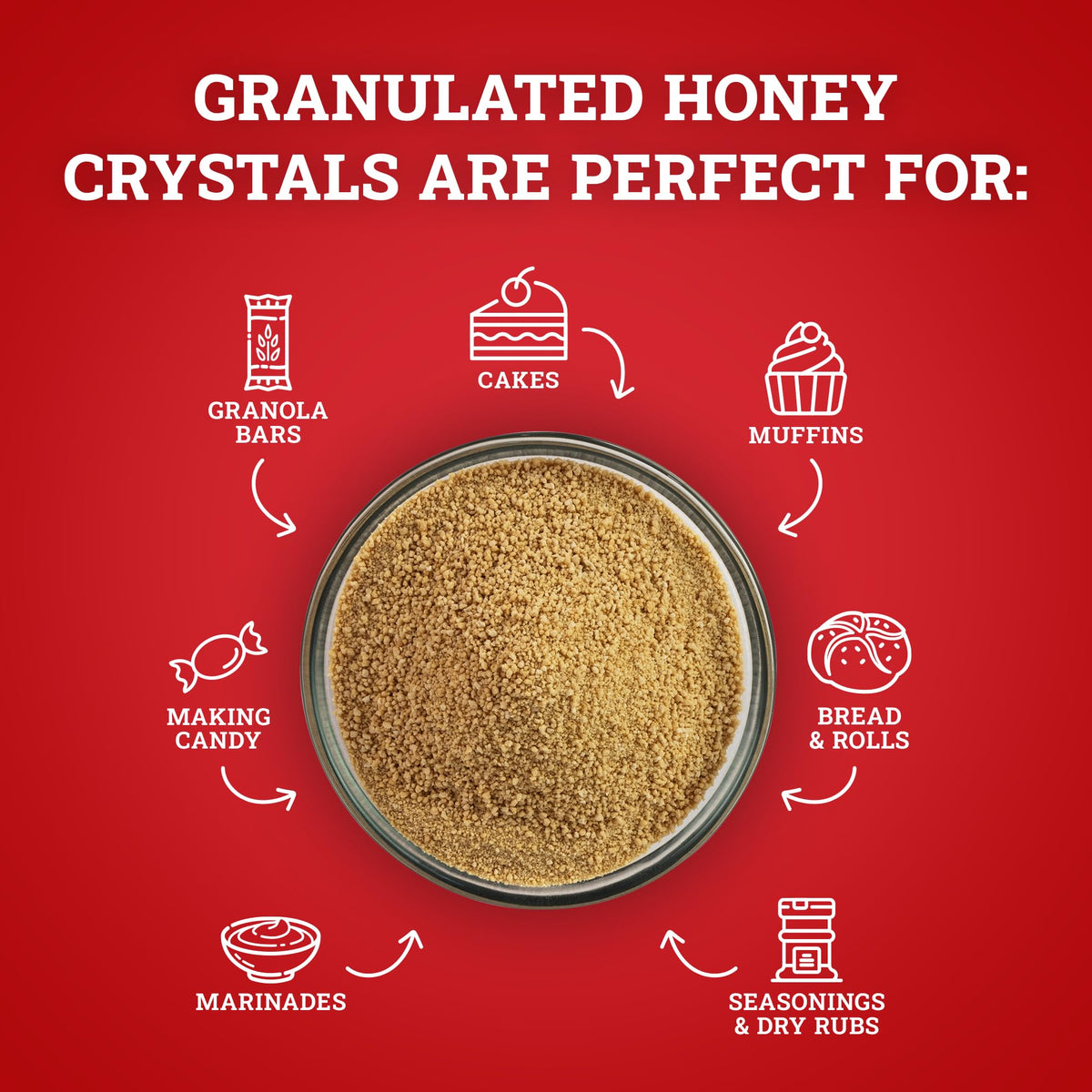 Hoosier Hill Farm granulated honey crystals packaging and label information