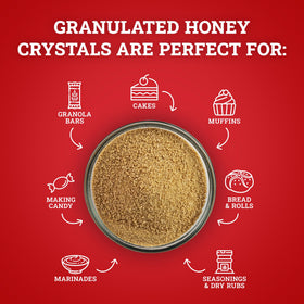 Hoosier Hill Farm granulated honey crystals packaging and label information