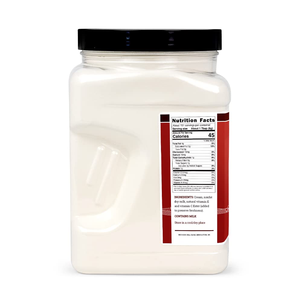 Hoosier Hill Farm Heavy Cream Powder canister on pantry shelf