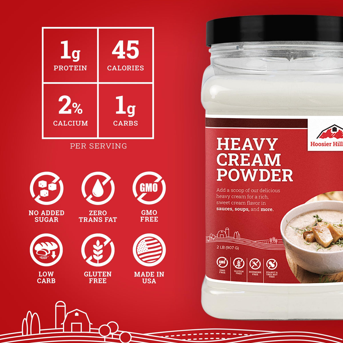 Hoosier Hill Farm Heavy Cream Powder mixing bowl demonstrates creamy texture