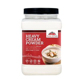 Hoosier Hill Farm heavy cream powder packaging showing 1lb jar for versatile kitchen use.