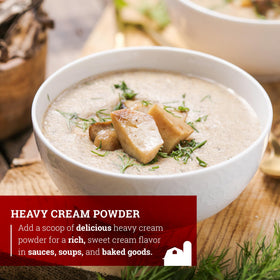 Hoosier Hill Farm Heavy Cream Powder being poured into sauce