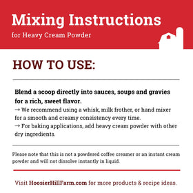 Hoosier Hill Farm Heavy Cream Powder USA-made label close-up