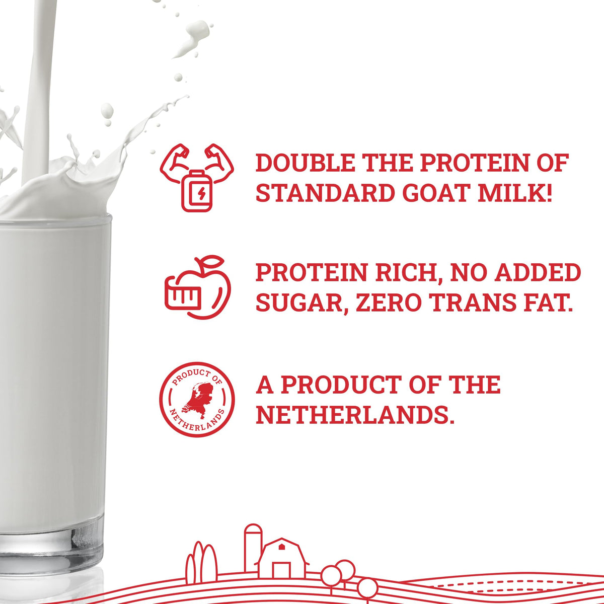 Hoosier Hill Farm goat milk powder bottle front label highlighting ingredients.