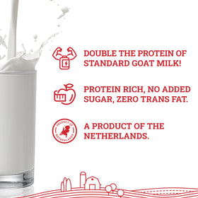 Hoosier Hill Farm goat milk powder bottle front label highlighting ingredients.