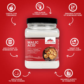 Hoosier Hill Farm malic acid packaging shows USA-made production.