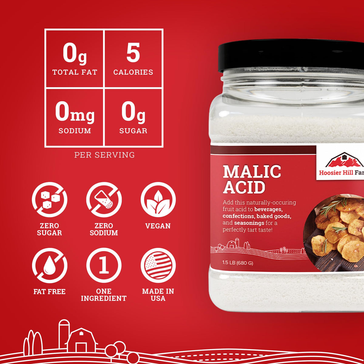 Hoosier Hill Farm malic acid powder used in winemaking to adjust acidity.