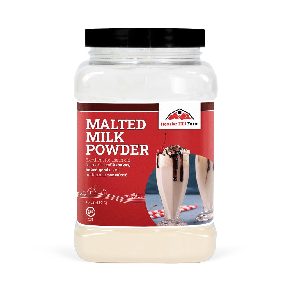 Hoosier Hill Farm Malted Milk Powder with scoop for shakes and baking
