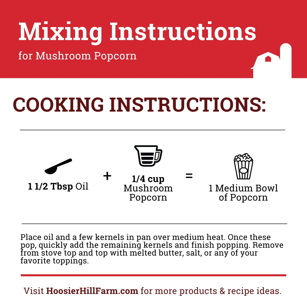 Hoosier Hill Farm Mushroom Popcorn packaging shows 4 lb bulk kernels for easy snacking.