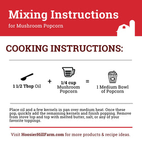 Hoosier Hill Farm Mushroom Popcorn packaging shows 4 lb bulk kernels for easy snacking.