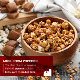 Hoosier Hill Farm Mushroom Popcorn popping in pan yields round pieces that hold seasonings well.