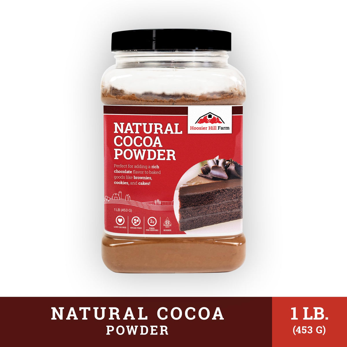 Hoosier Hill Farm natural cocoa powder label indicating premium quality