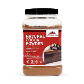 Hoosier Hill Farm natural cocoa powder jar showing rich color for baking