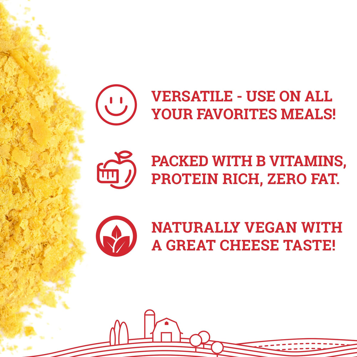 Close-up of Hoosier Hill Farm Nutritional Yeast Flakes in packaging.