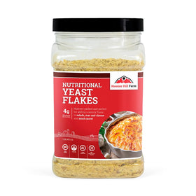 Hoosier Hill Farm Nutritional Yeast Flakes in a serving bowl add a dairy-free cheesy note.