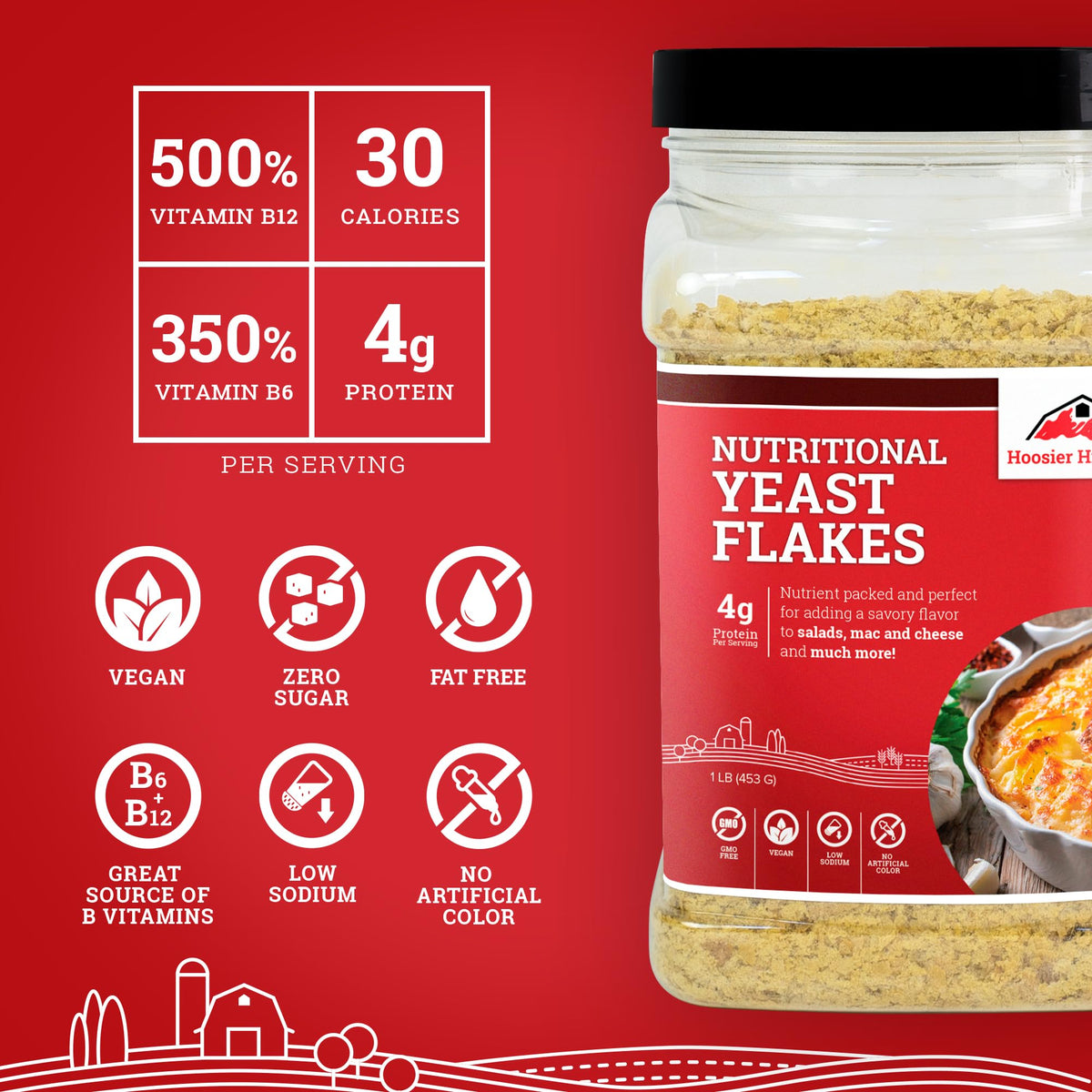 Hoosier Hill Farm Nutritional Yeast Flakes sprinkled on popcorn.