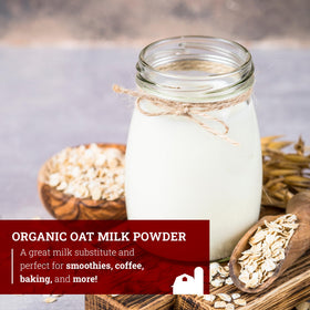 Hoosier Hill Farm Organic Oat Milk Powder in pancake batter for dairy-free baking.