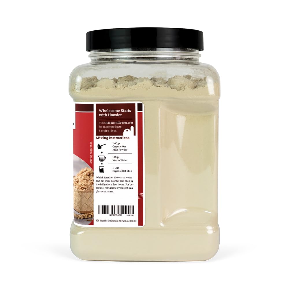 Hoosier Hill Farm Organic Oat Milk Powder in cereal bowl for dairy-free breakfast.