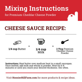 Hoosier Hill Farm Premium Cheddar Cheese Powder stored in a cool dry place