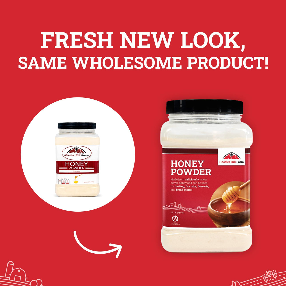 Hoosier Hill Farm Premium Honey Powder bottle in a pantry, ready for quick natural sweetness