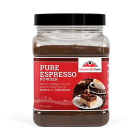 Hoosier Hill Farm Pure Espresso Powder bottle adds rich flavor to desserts.