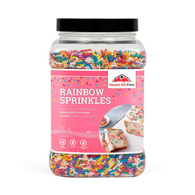 Hoosier Hill Farm Rainbow Sprinkles bag with vibrant colors for decorating desserts.