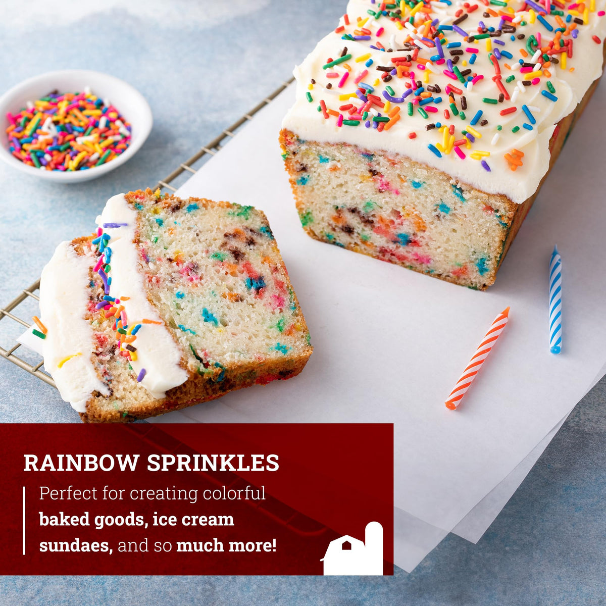 Hoosier Hill Farm Rainbow Sprinkles used as ice cream topping for bright treats.