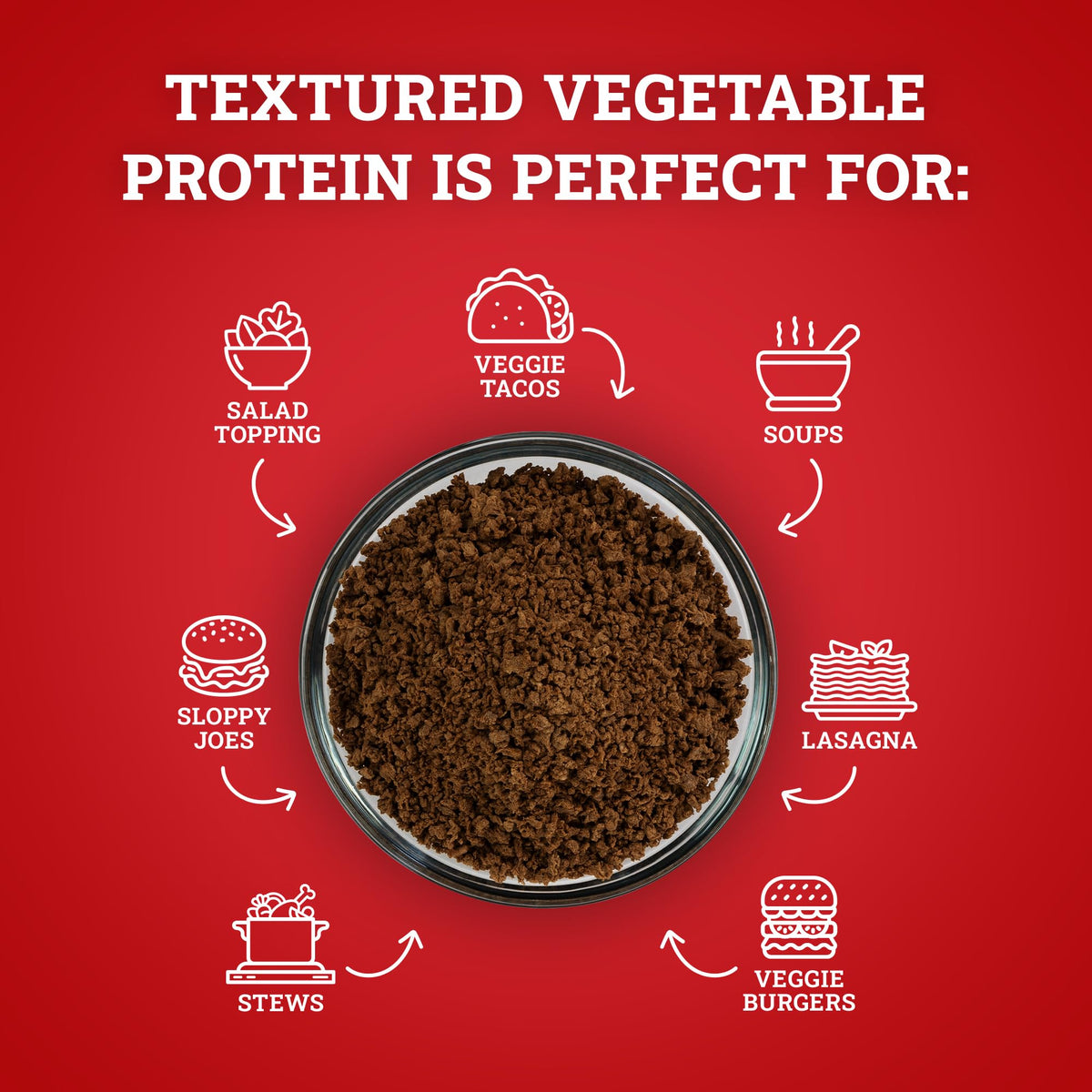 Hoosier Hill Farm TVP in a pan as a versatile meat substitute.