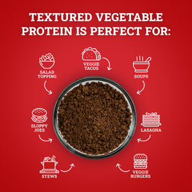 Hoosier Hill Farm TVP in a pan as a versatile meat substitute.