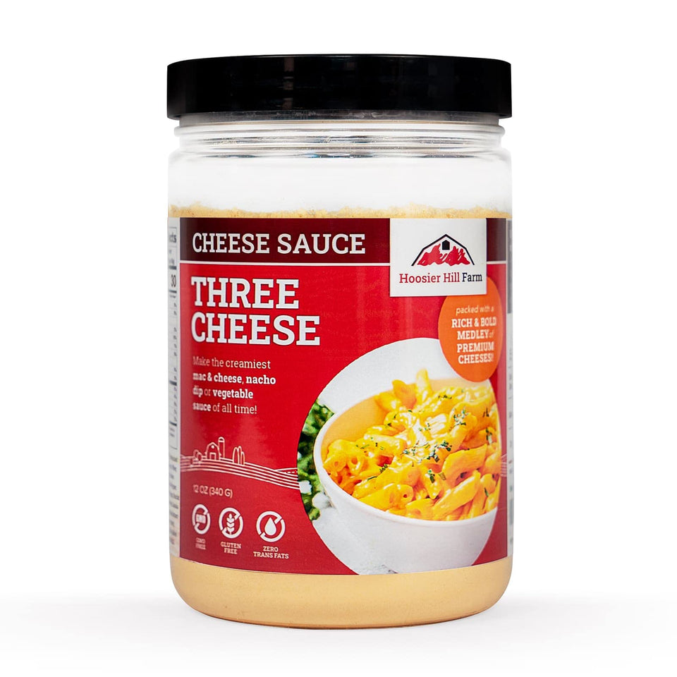 Hoosier Hill Farm Three Cheese Sauce Mix front view, ready for quick cheese sauce.
