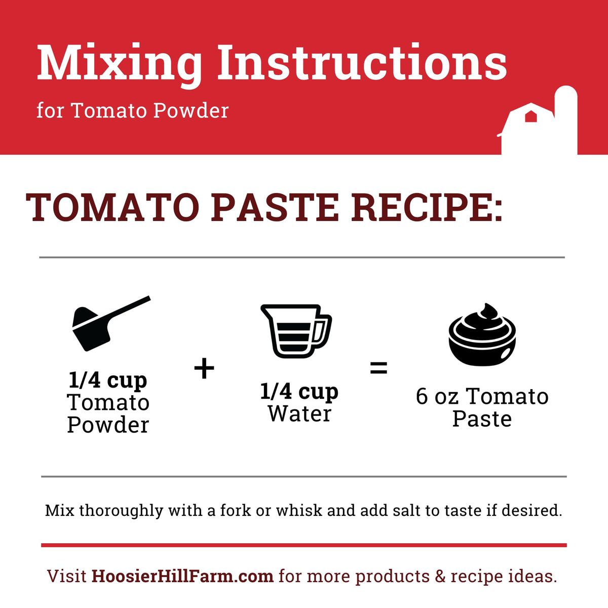 Back of Hoosier Hill Farm tomato powder jar with weight and storage tips