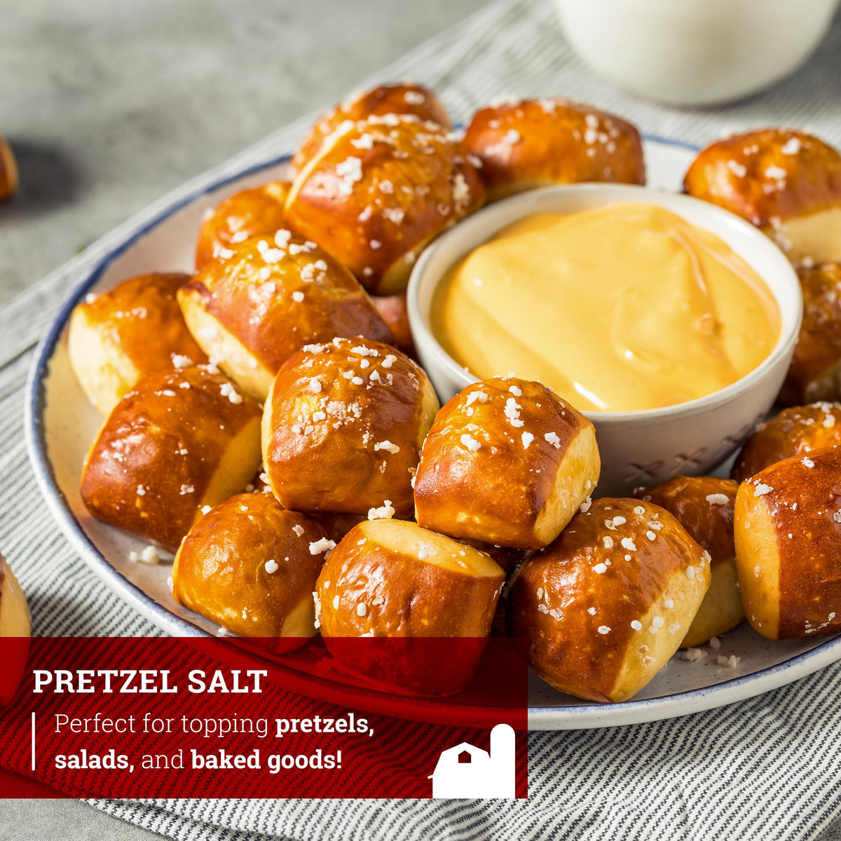 Hoosier Hill Farm USA label on pretzel salt packaging