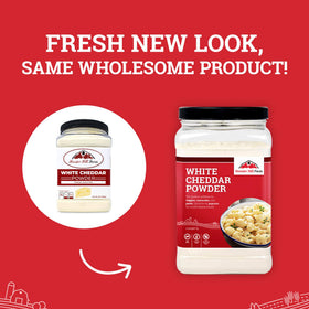 Hoosier Hill Farm White Cheddar Cheese Powder bottle back showing ingredients.