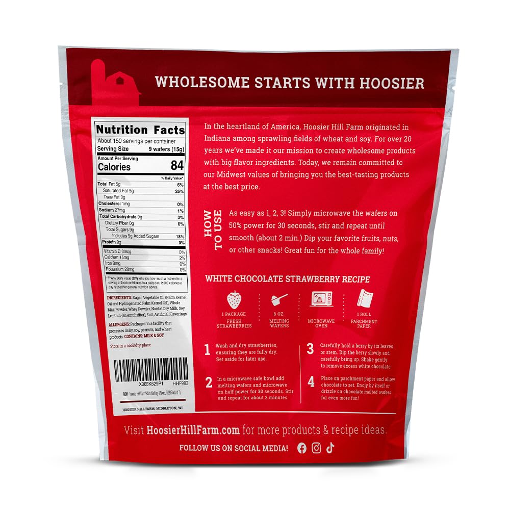 Hoosier Hill Farm white melting wafers packaged in a five-pound bag.
