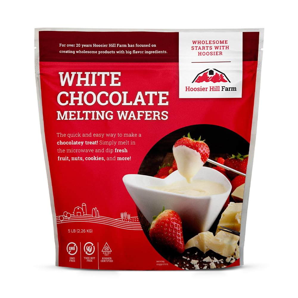 Hoosier Hill Farm white melting wafers melt smoothly for dipping and decorating treats.