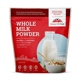 Hoosier Hill Farm Whole Milk Powder 6lb pack front view for kitchen storage.