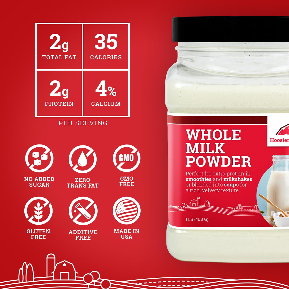 Hoosier Hill Farm Whole Milk Powder bowl-mixing captures velvety texture when blended.