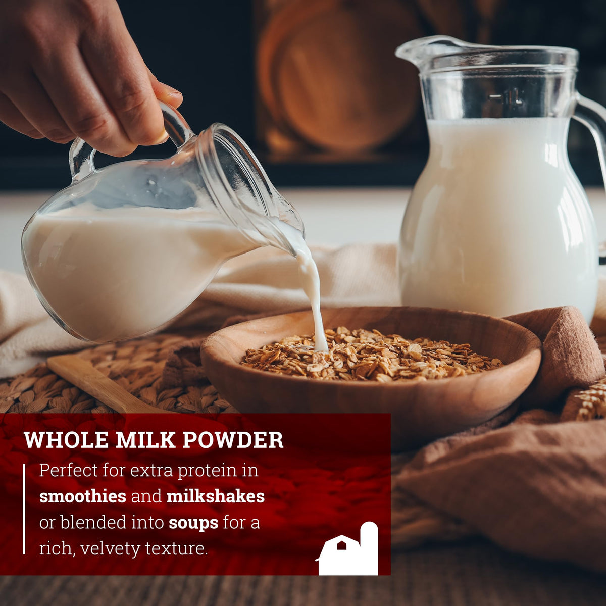 Hoosier Hill Farm Whole Milk Powder reconstituted-milk-glass demonstrates smooth liquid milk for recipes.