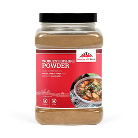 Hoosier Hill Farm Worcestershire Powder bottle adds instant flavor to sauces and gravies.